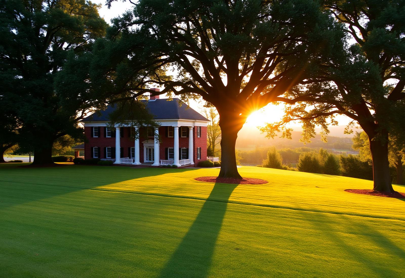 Classic Virginia colonial home at golden hour